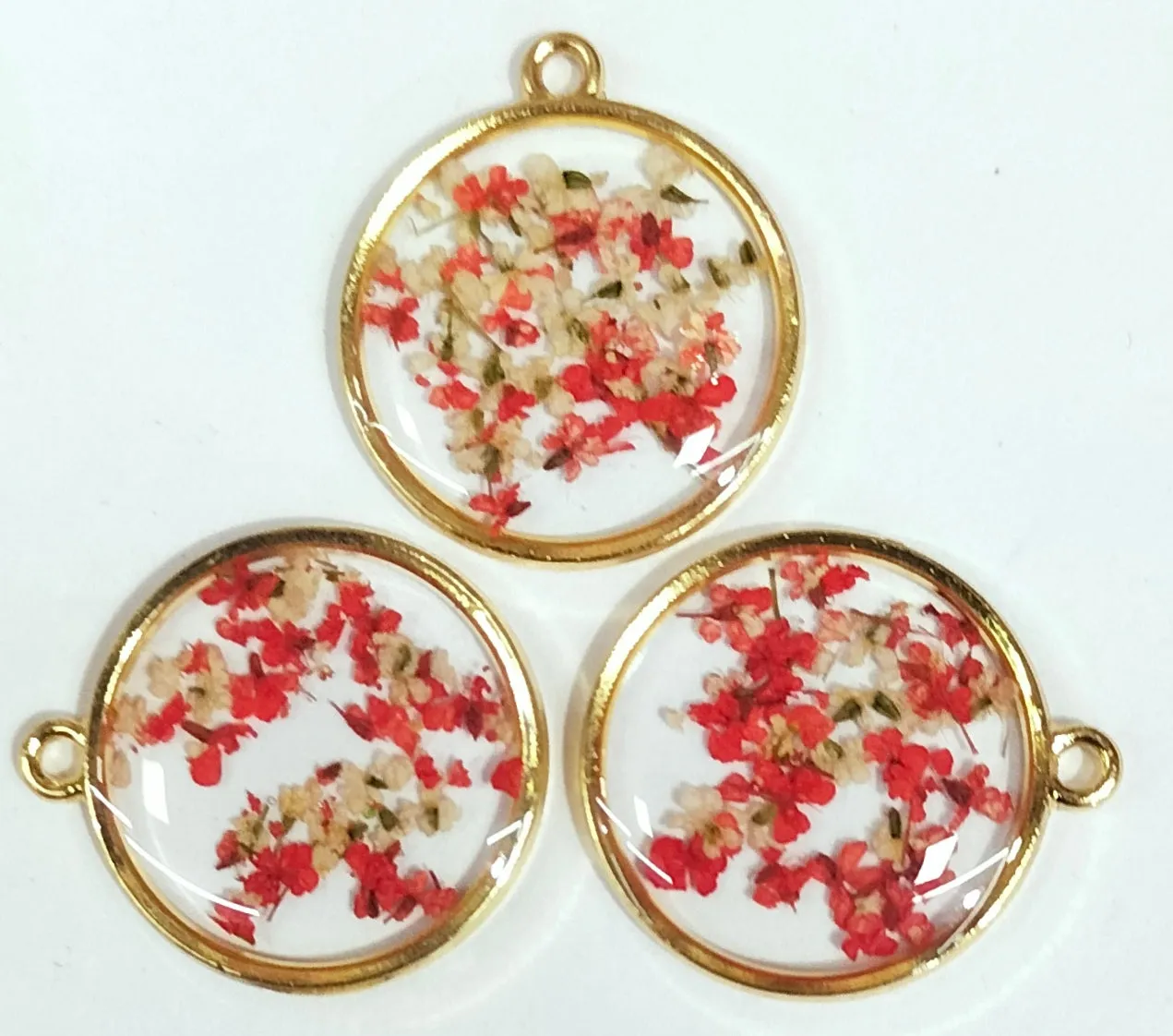 Red & Golden Spherical Floral Design Resin Pendants with One Hole