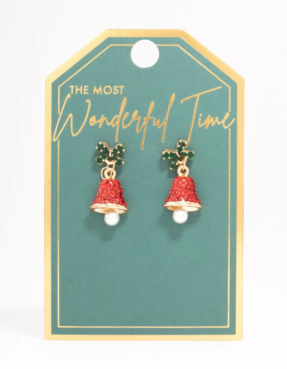 Red & Green Diamante Bell Earrings