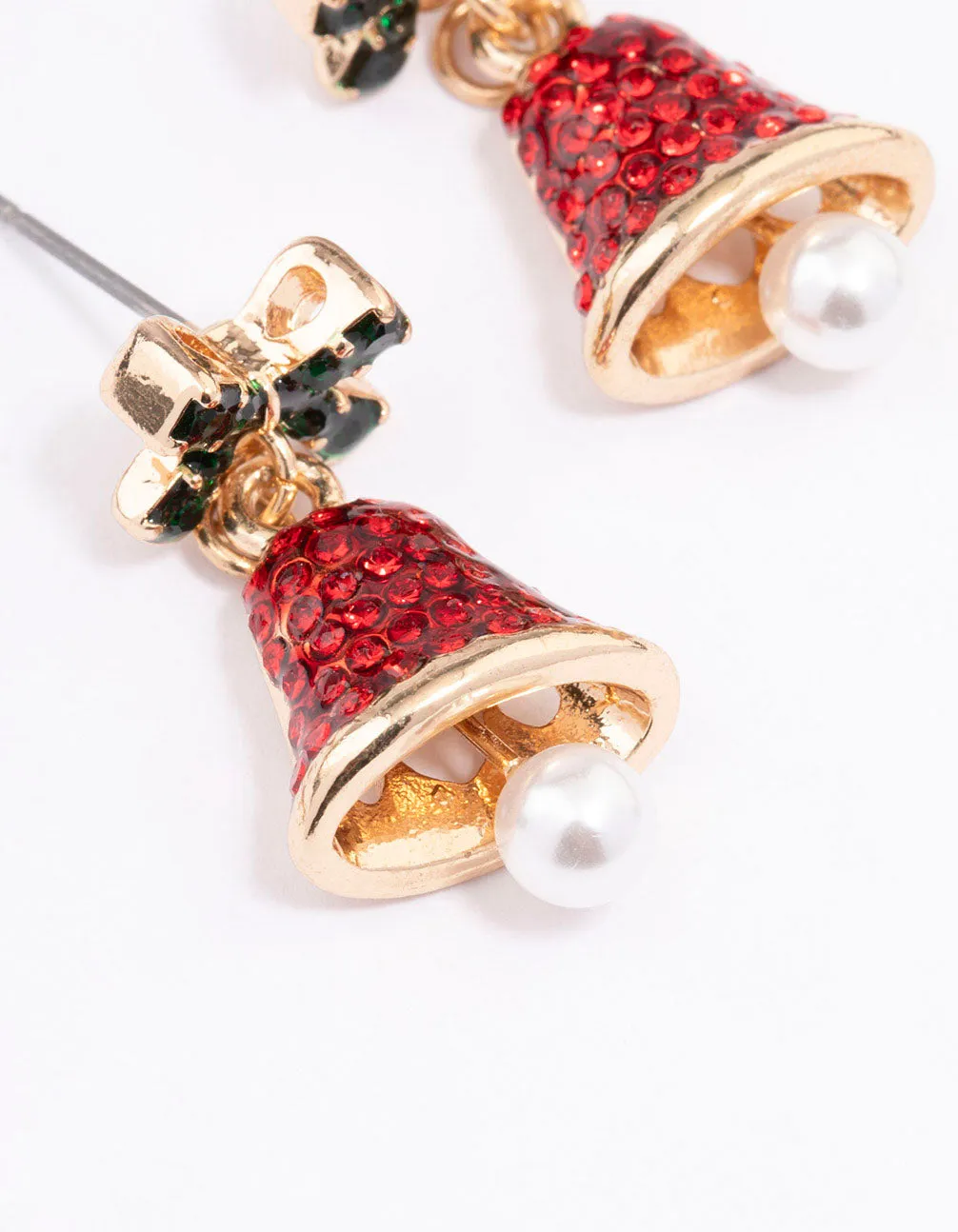 Red & Green Diamante Bell Earrings