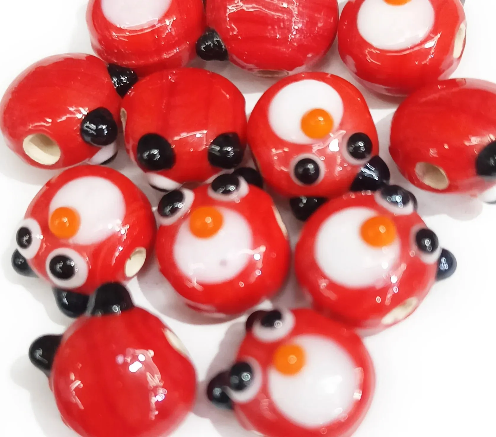 Red & White Bird Shape Glass Charms