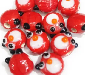 Red & White Bird Shape Glass Charms