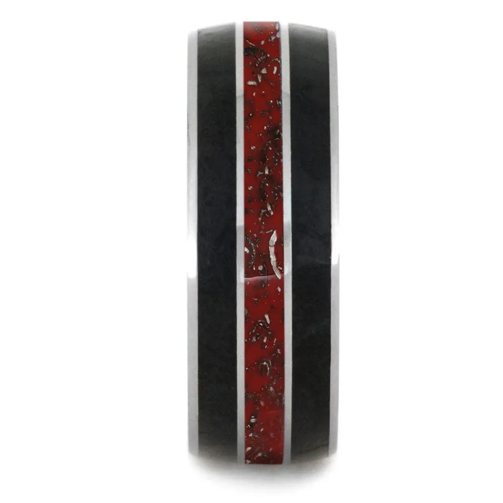 Red and Black Men's Wedding Band with Stardust™ & Jade