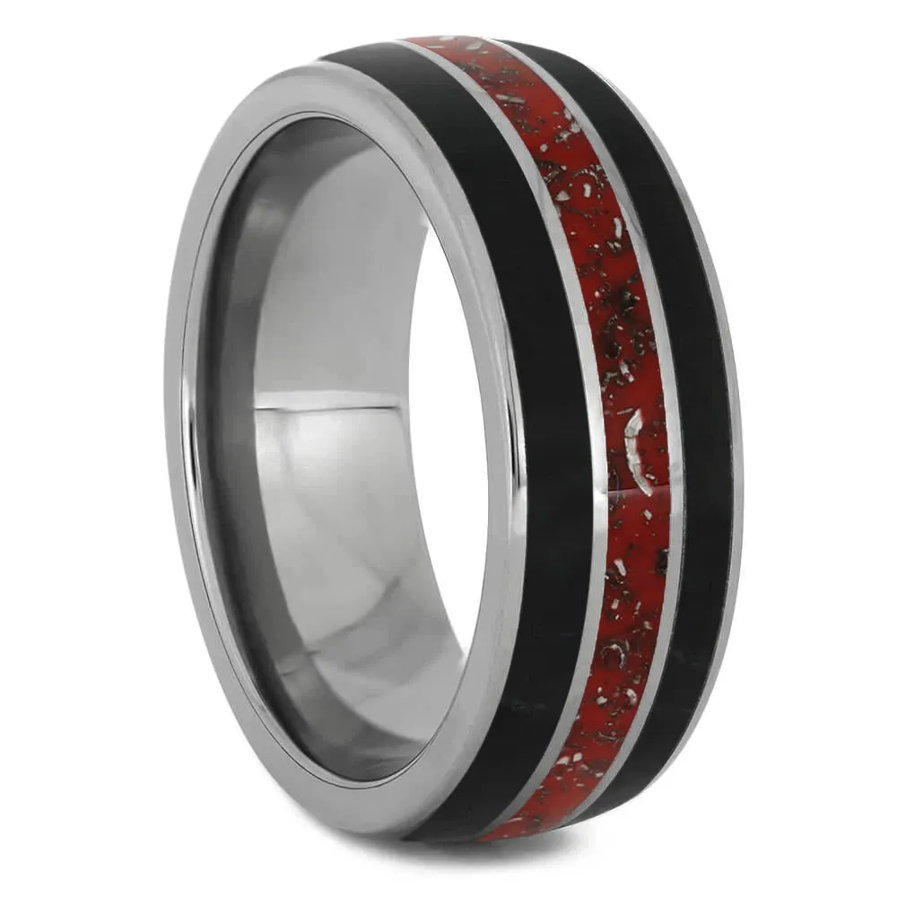Red and Black Men's Wedding Band with Stardust™ & Jade
