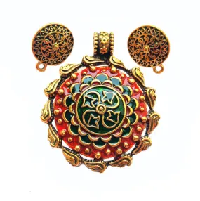 Red Green German Silver Pendant Set