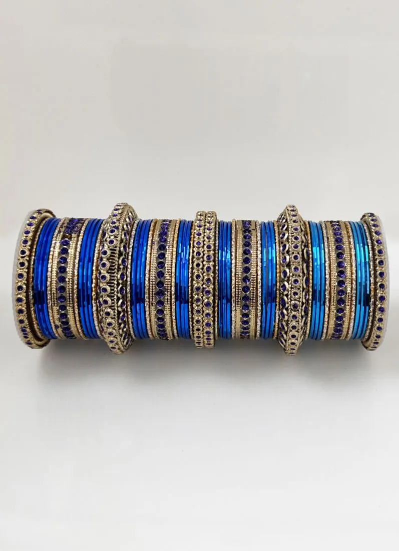Royal Blue Anitique Gold Double Bangle Set
