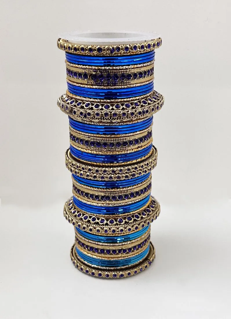 Royal Blue Anitique Gold Double Bangle Set