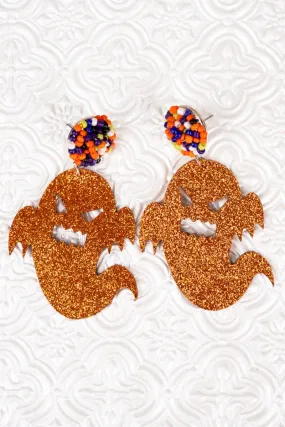 SALE! Glittery Orange Ghost Earrings