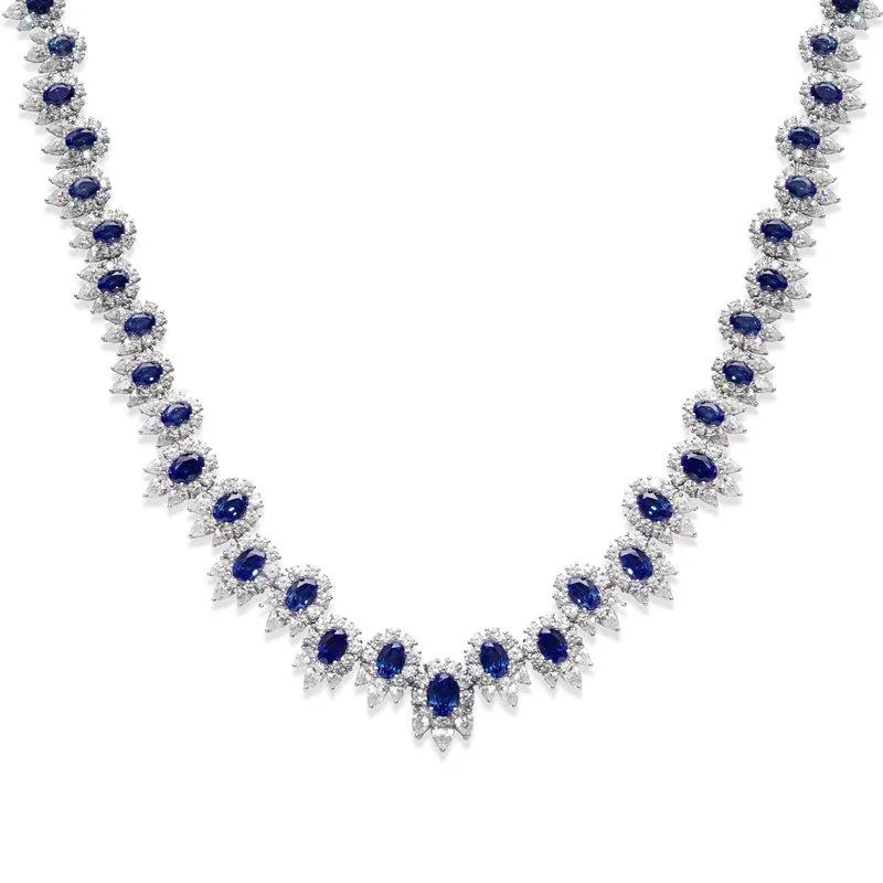 Sapphire Flower Cluster Grand Necklace