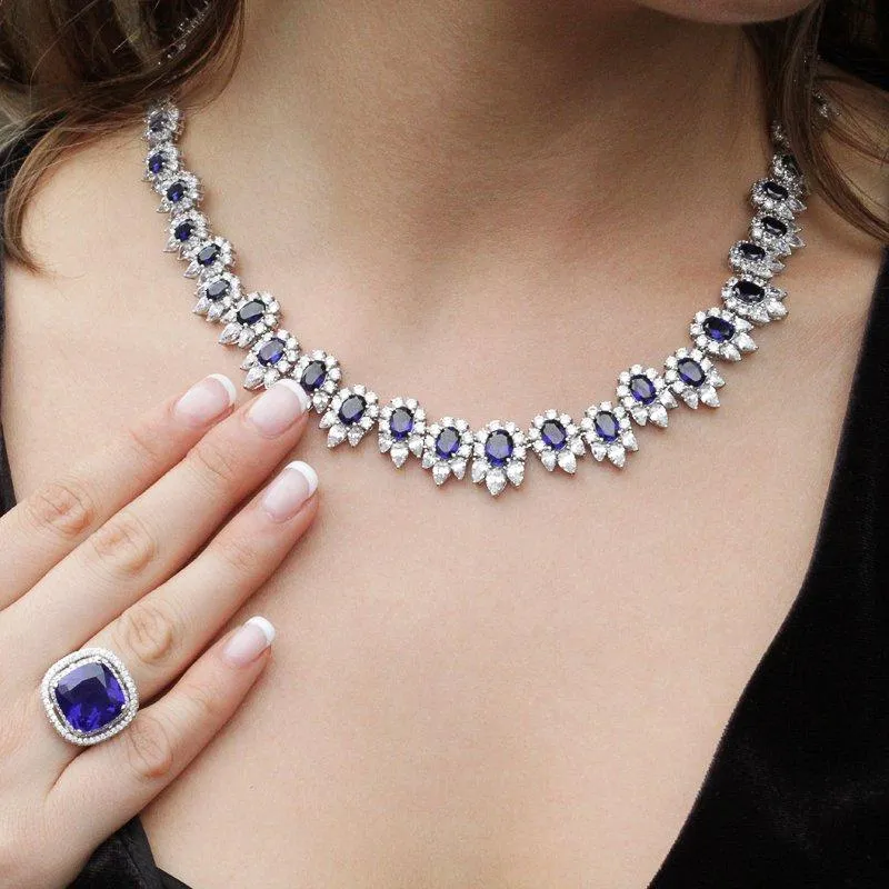 Sapphire Flower Cluster Grand Necklace