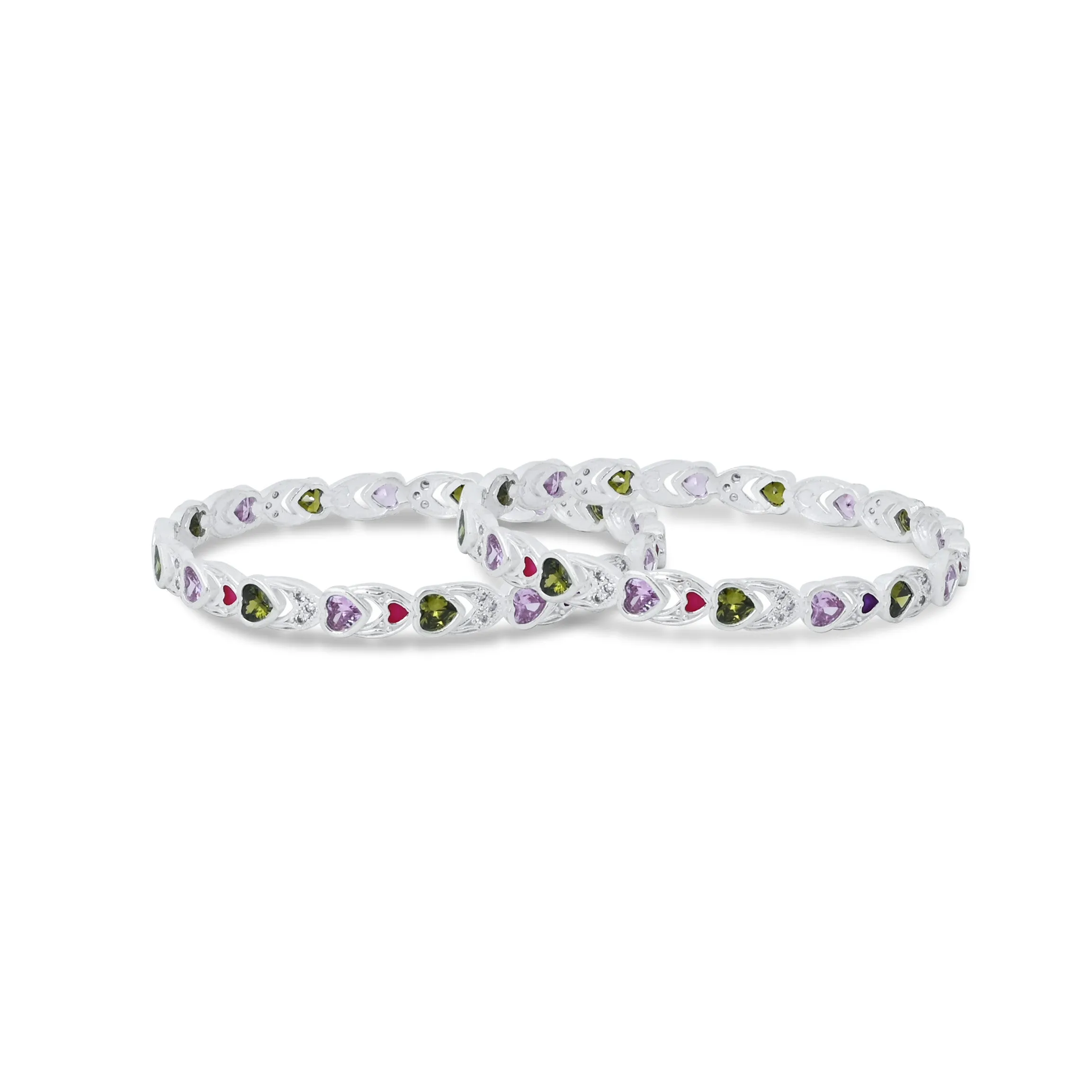 Silver Colorful Gem Stone Heart Shape Chudi for Girls