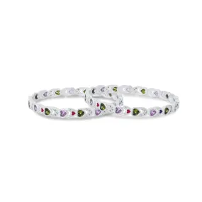 Silver Colorful Gem Stone Heart Shape Chudi for Girls