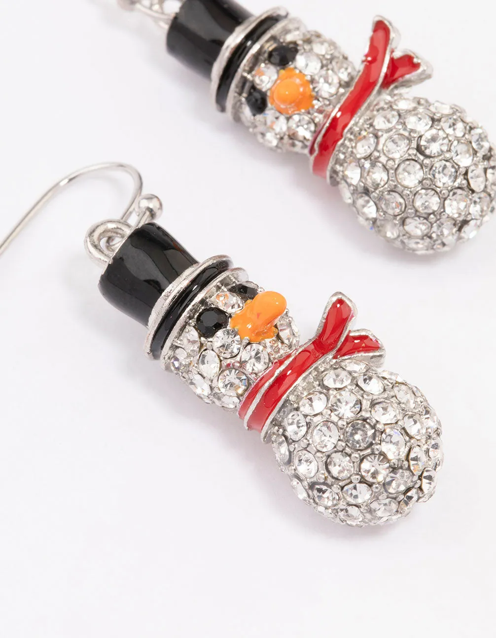 Silver Diamante Mini Snowman Drop Earrings