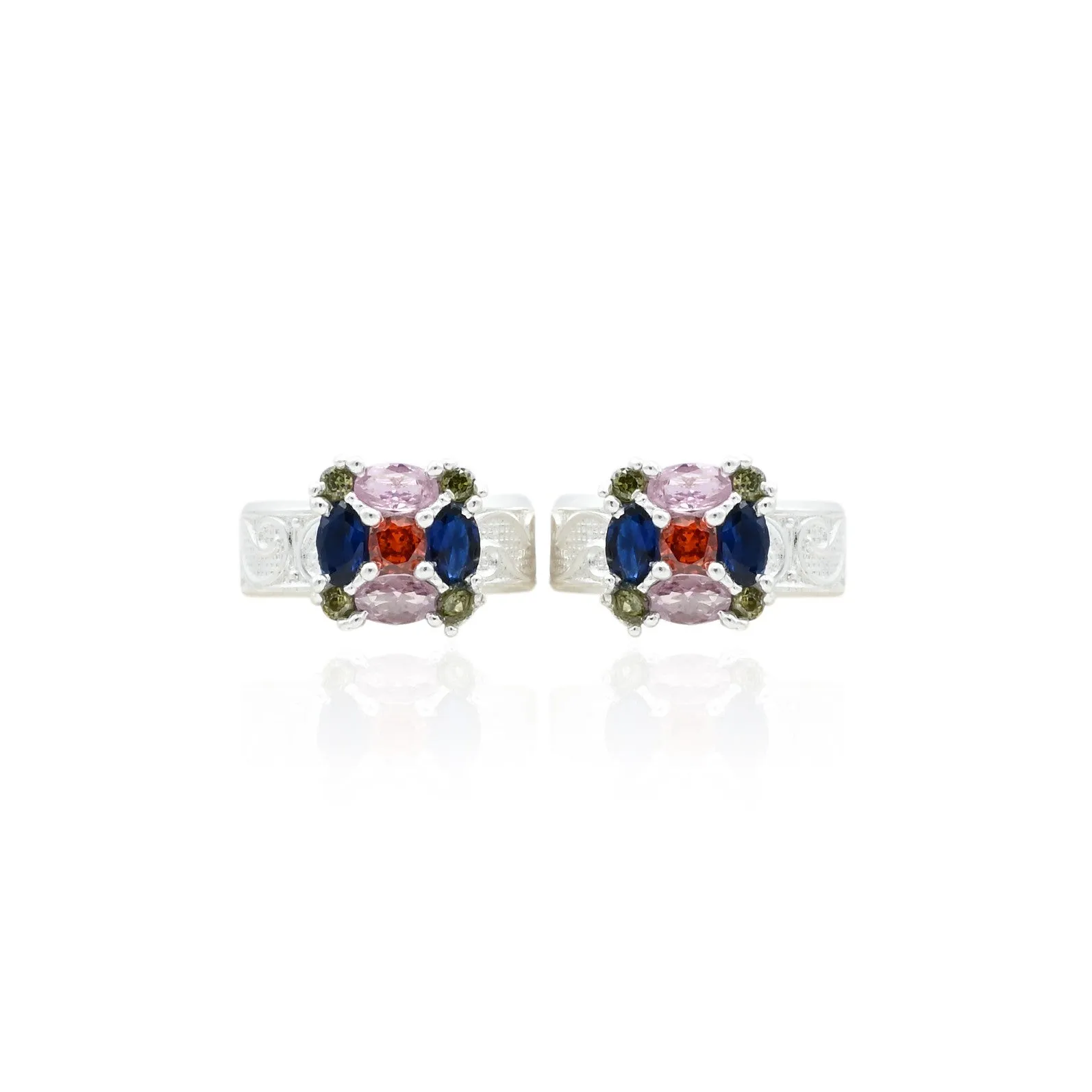 Silver Emerald Colorful Gems Toe Rings