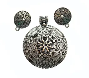Silver German Silver Round Pendant Set
