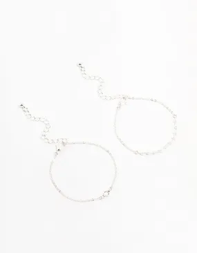 Silver Pearl Station & Diamante Bracelets 2-Pack