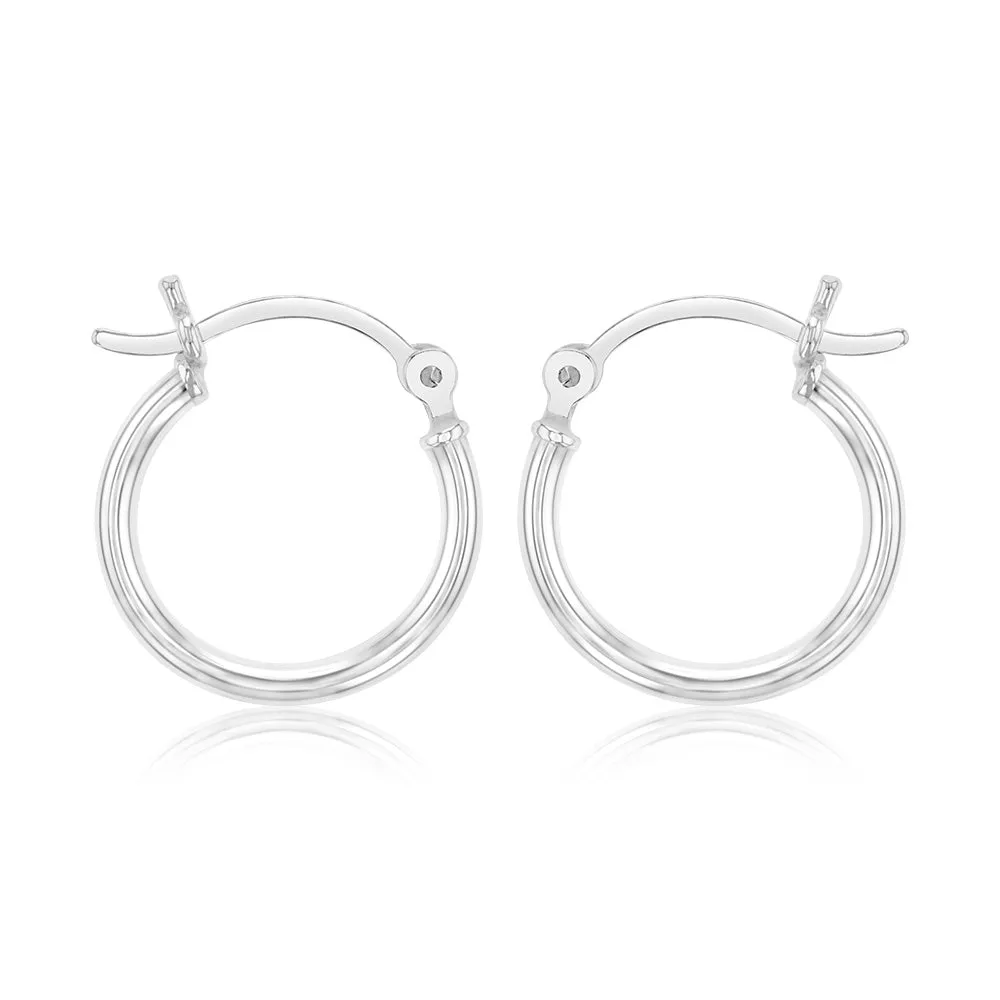 Sterling Silver Plain Round 15mm Hoop Earrings