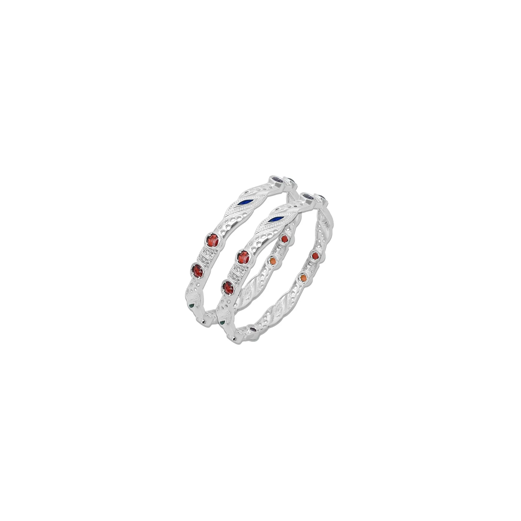 Stylish Silver Bangles Highlighted by Multicolour Stones