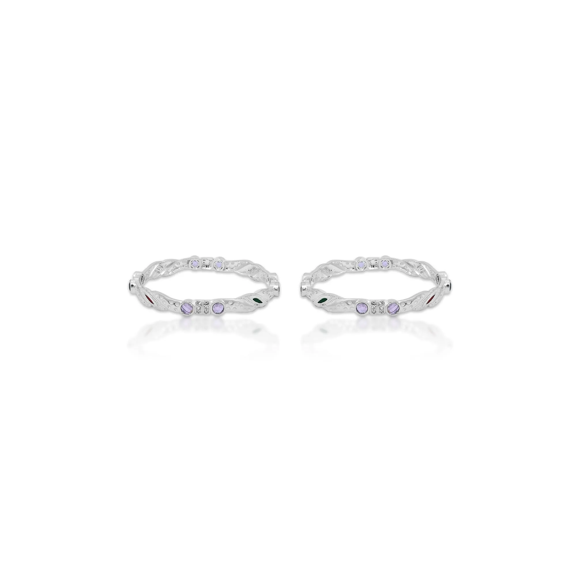Stylish Silver Bangles Highlighted by Multicolour Stones