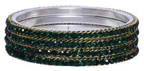 Sukriti Indian Partywear Ethnic Bottle Green Brass Bangles for Women - Set of 4