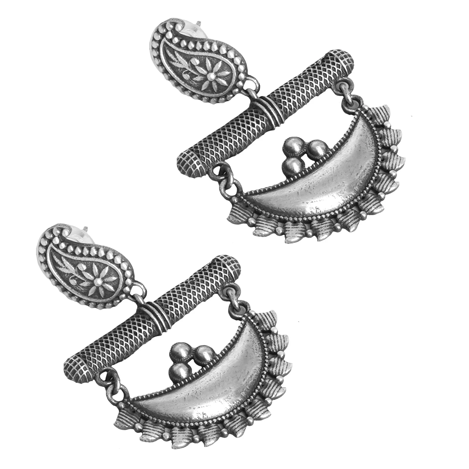 Teejh Anushka Half Moon Silver Oxidised Earrings