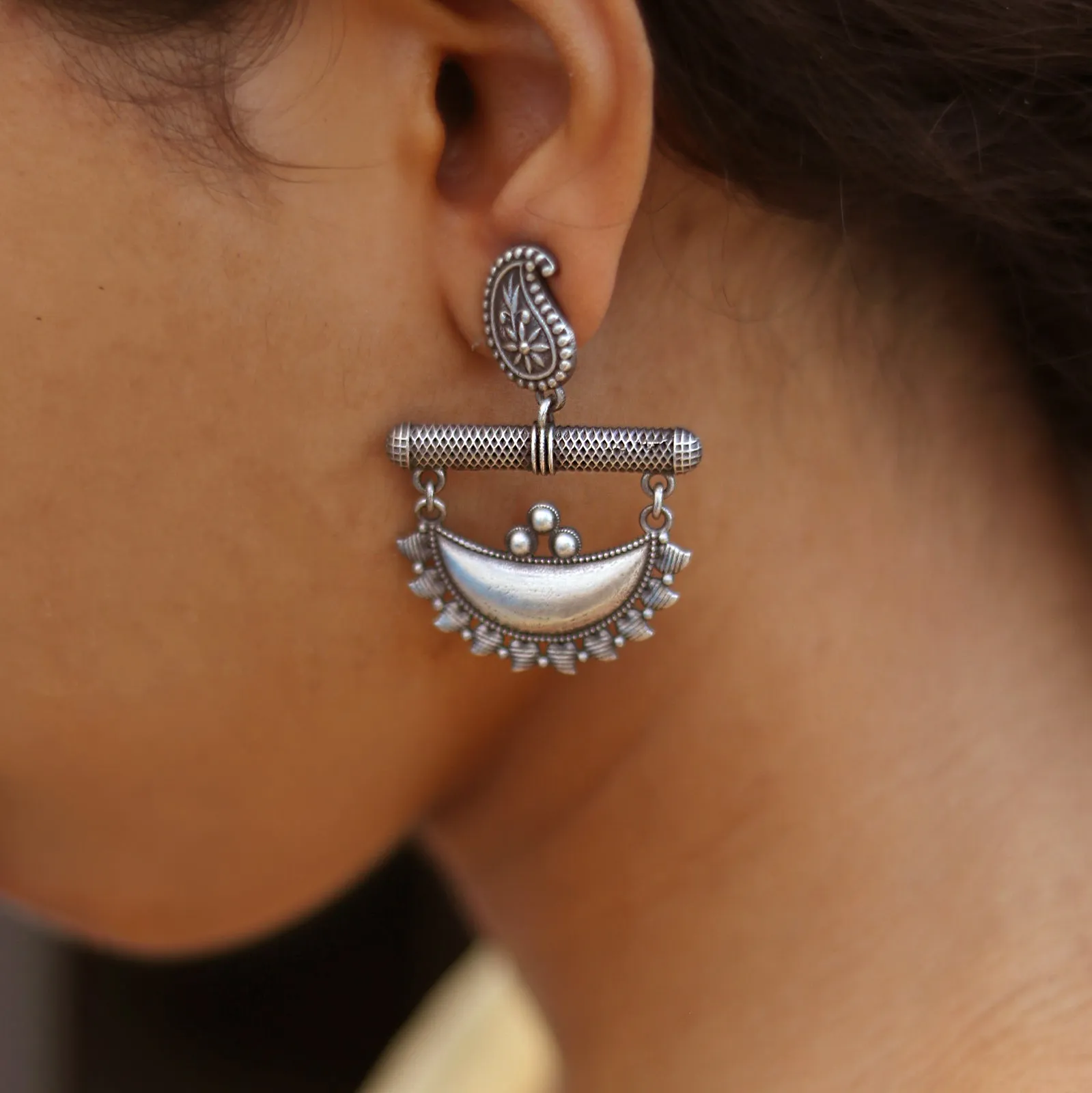 Teejh Anushka Half Moon Silver Oxidised Earrings