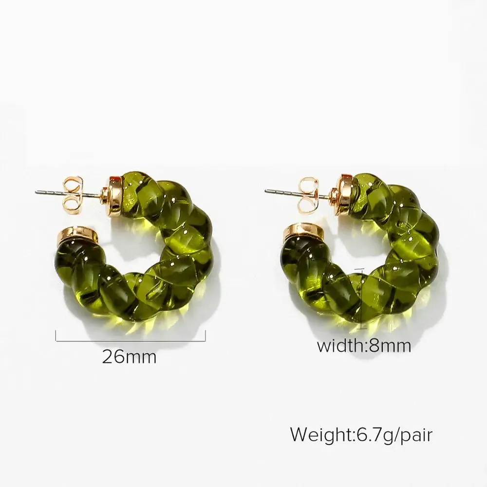 VAIGE 26mm C Shape Blue Resin Twist Hoop Earrings - Transparent Minimalist Cuff Design for Daily Wear