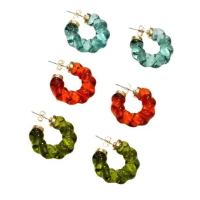 VAIGE 26mm C Shape Blue Resin Twist Hoop Earrings - Transparent Minimalist Cuff Design for Daily Wear
