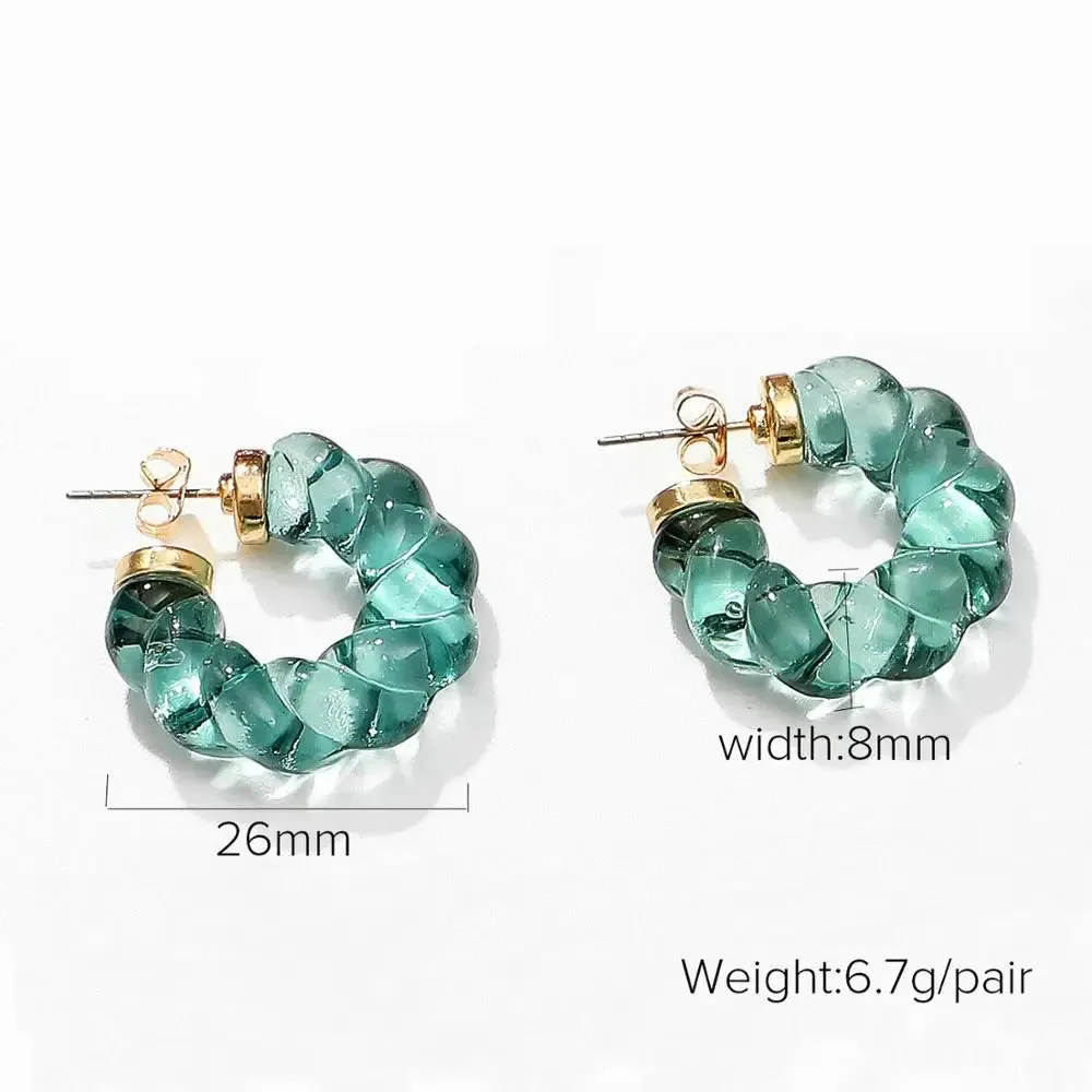 VAIGE 26mm C Shape Blue Resin Twist Hoop Earrings - Transparent Minimalist Cuff Design for Daily Wear