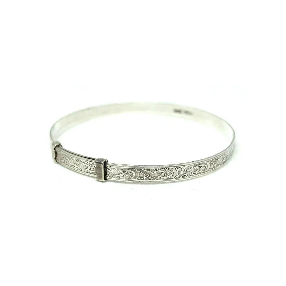 Vintage 1937 Engraved Silver Tiny Bangle Bracelet