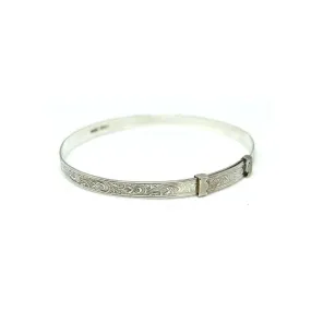 Vintage 1937 Engraved Silver Tiny Bangle Bracelet