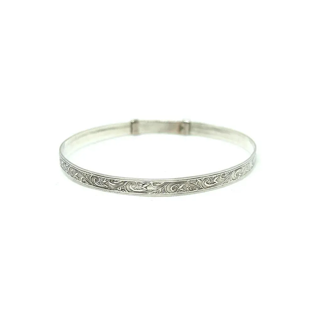 Vintage 1937 Engraved Silver Tiny Bangle Bracelet
