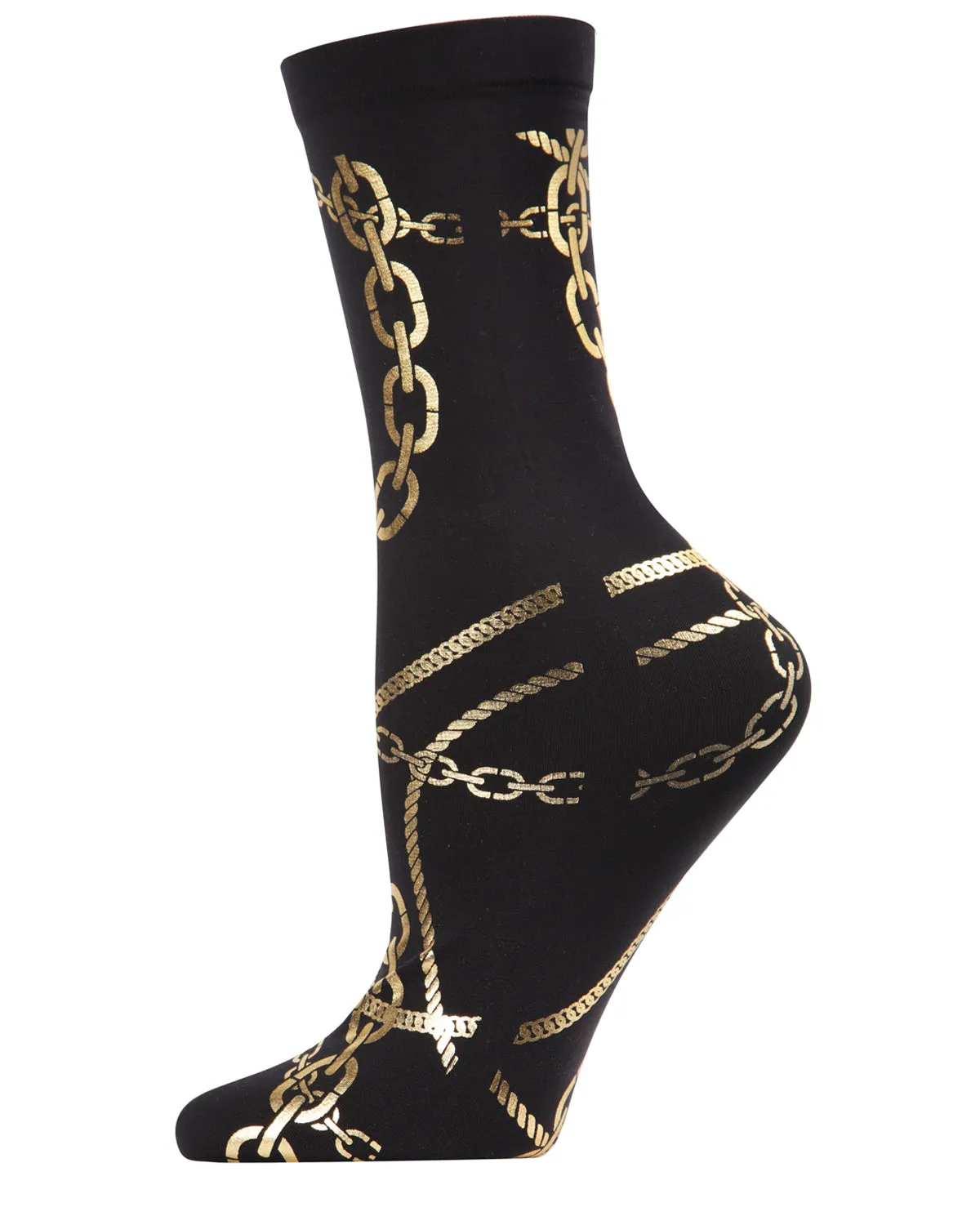 Women's Bling Bling Shiny Gold Chain Print Crew Sock