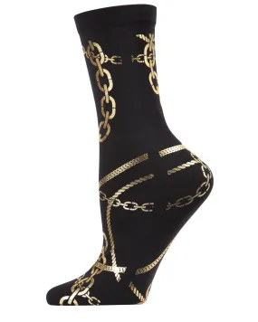 Women's Bling Bling Shiny Gold Chain Print Crew Sock