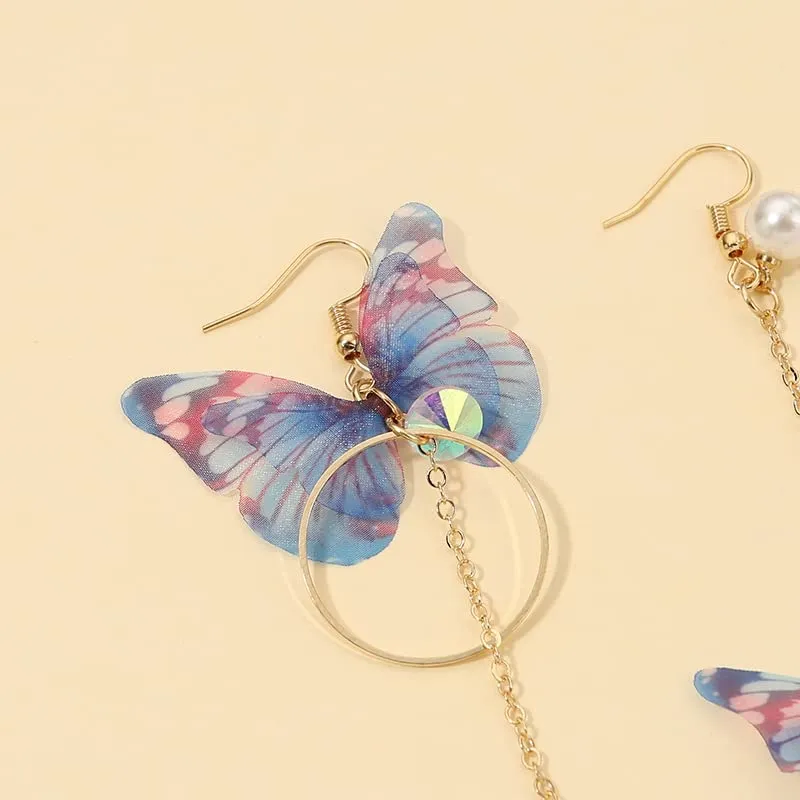 Yellow Chimes Danglers Earrings for Women | Blue Butterfly Earrings for Girls | Fashion Women Earrings | Long Chain Gold Plated Dangler Earrings | Birthday Gift For Girls Anniversary Gift for Wife