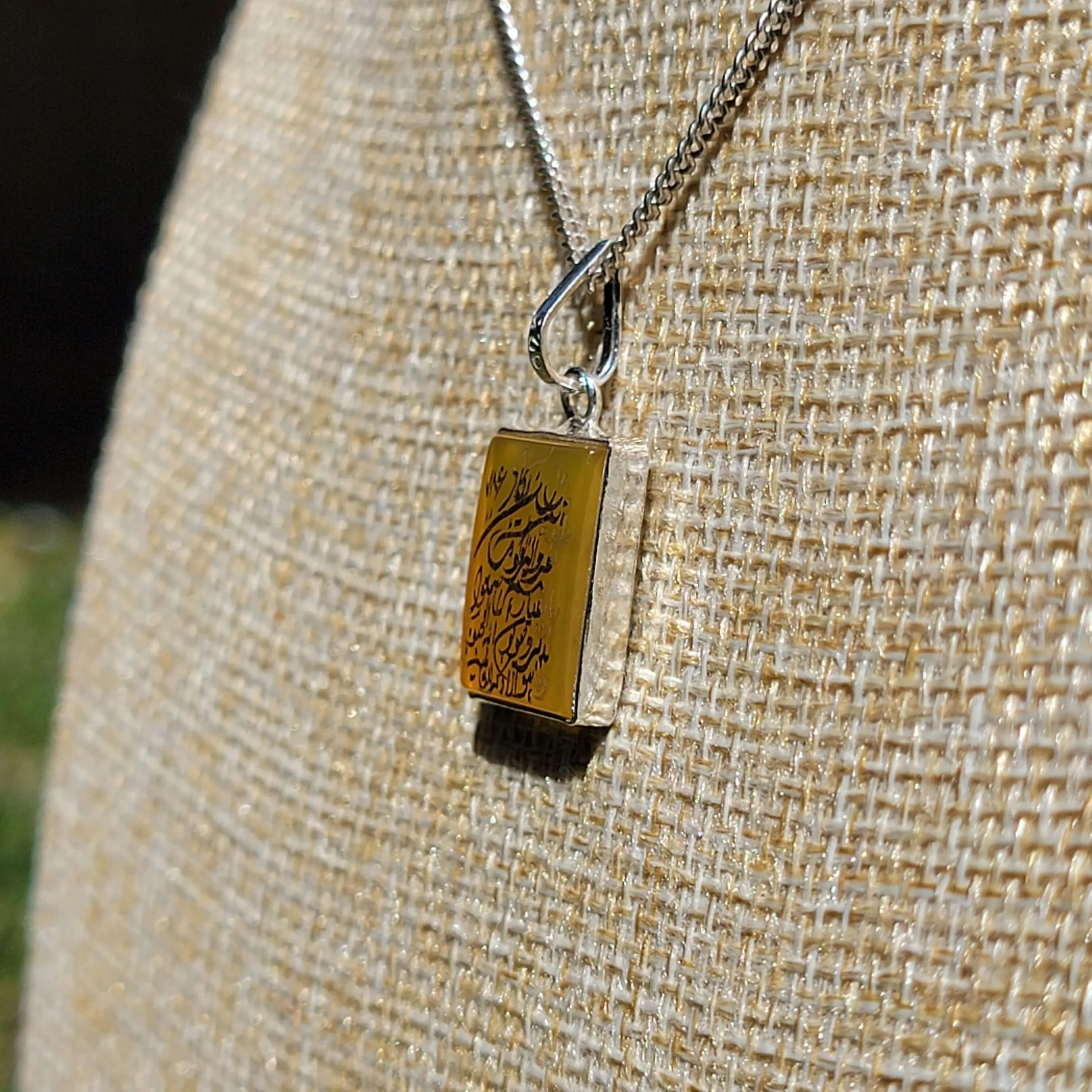 Yemeni Aqeeq Sterling Sliver Pendant Engraved Wa In Yakadul Lazina