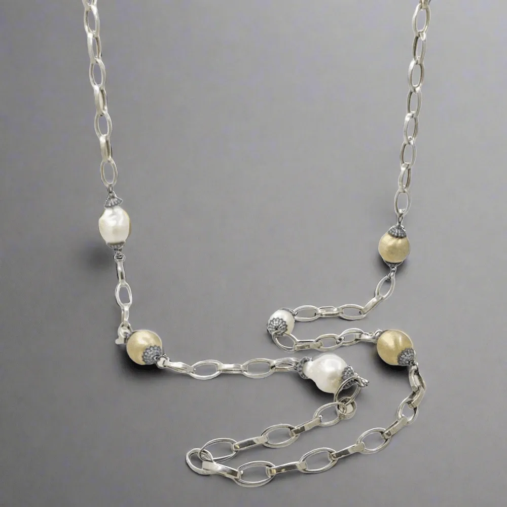 YGP Sterling Baroque Freshwater Pearl & CZ 42” Necklace