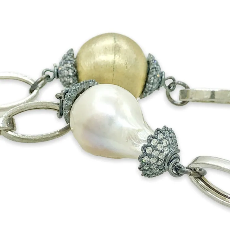 YGP Sterling Baroque Freshwater Pearl & CZ 42” Necklace