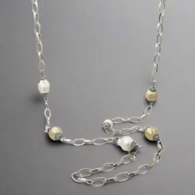 YGP Sterling Baroque Freshwater Pearl & CZ 42” Necklace