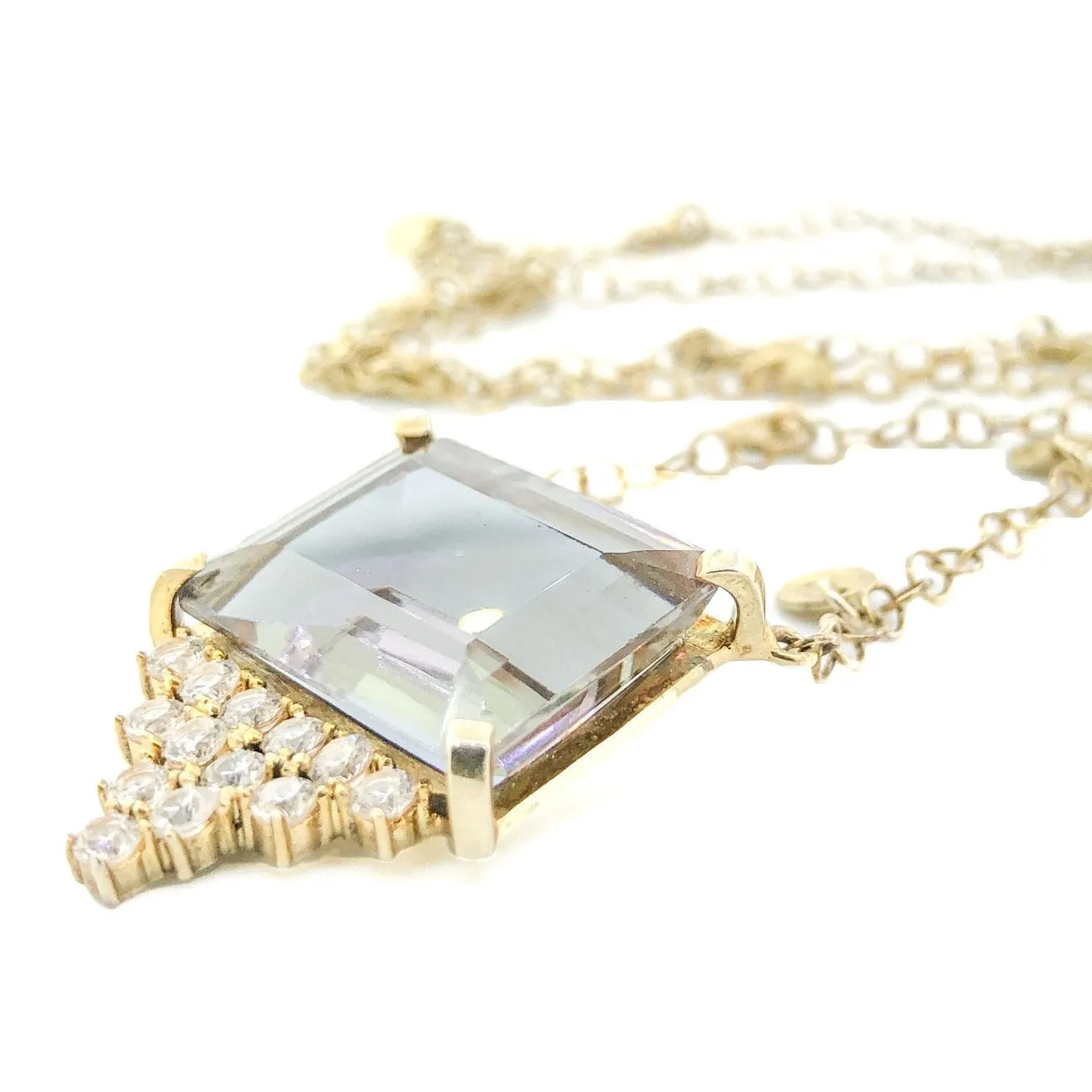 YGP Sterling Emerald cut Quartz, CZ accent Necklace