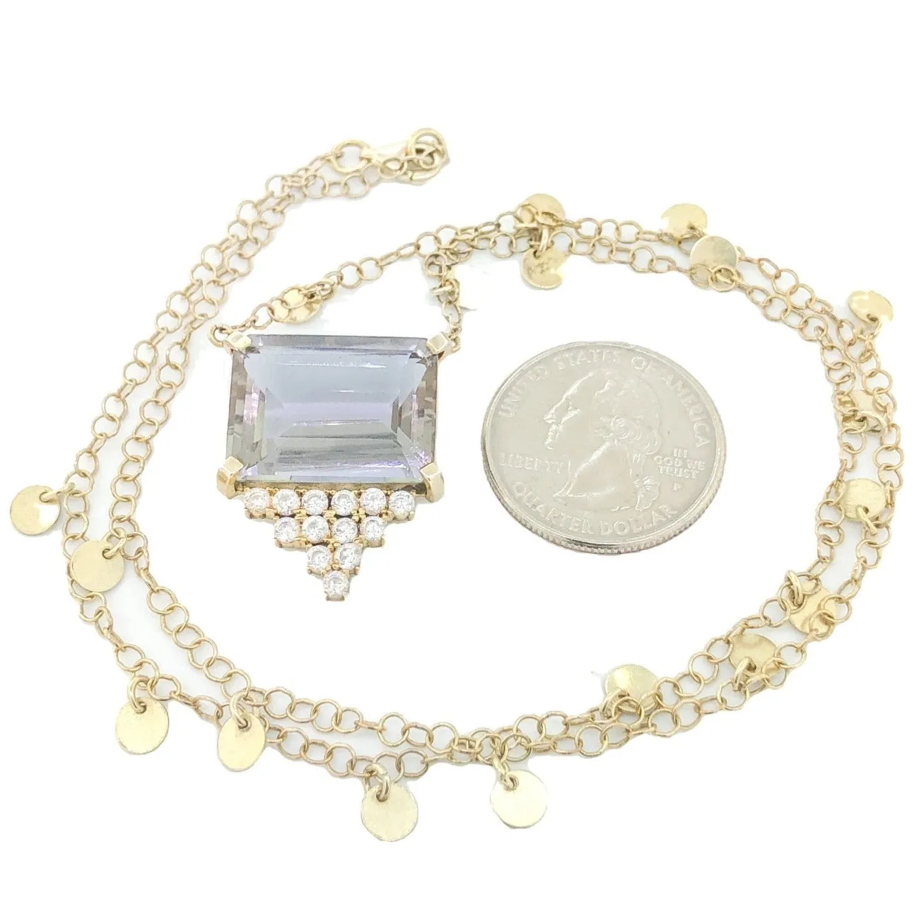 YGP Sterling Emerald cut Quartz, CZ accent Necklace